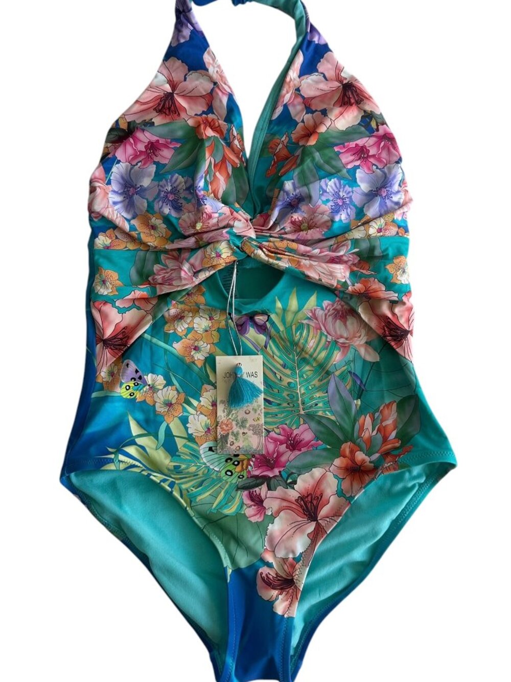 Johnny Was – One Piece Swimsuit – Water Tropic Tie Dye Twist Keyhole NWT  Size S
